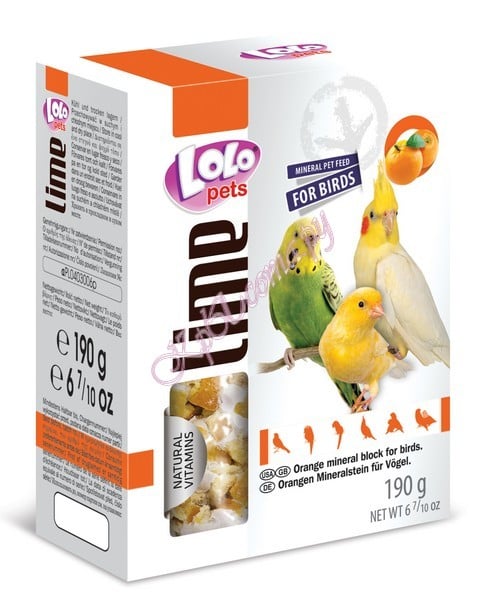 Минеральный камень с апельсином для птиц XL LoLo Pets Mineral block for birds- Orange XL 190 г.